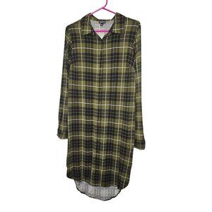 Torrid Womens Plaid‎ Button-Down Long Shirt Dress Green Black Size 0 Holiday